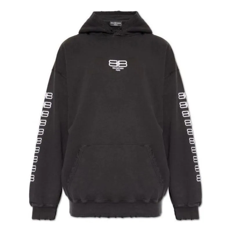 Balenciaga BB Paris Icon Medium Fit Hoodie 'Black White' 570811TMVG69034 sold by KicksCrew
