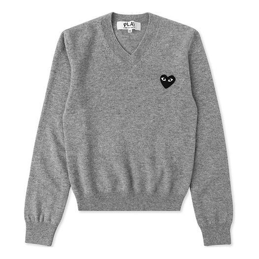 (WMNS) COMME des GARCONS PLAY V-Neck Pullover Black Heart 'Grey' AZ-N017-051-2 sold by KicksCrew