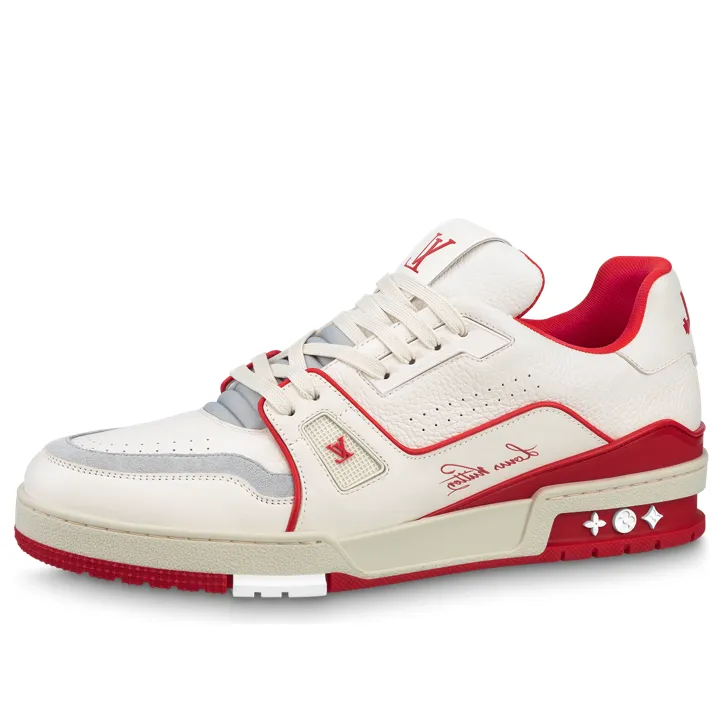 LOUIS VUITTON LV Trainer Sneakers 'White Red Grey' 1ABFBI sold by KicksCrew