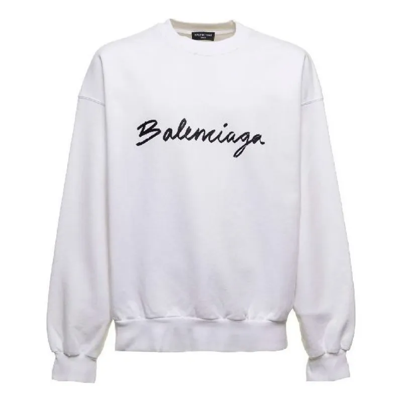 Balenciaga Script Logo Crewneck Sweatshirt 'White' 697869TMVB59040 sold by KicksCrew