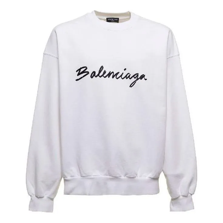 Balenciaga Script Logo Crewneck Sweatshirt 'White' 697869TMVB59040 sold by KicksCrew