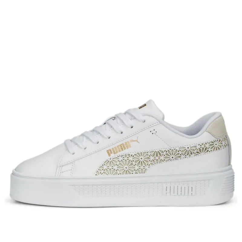 (WMNS) PUMA Smash Platform V3 'Laser Cut White Pristine Gold' 389403-01 sold by KicksCrew