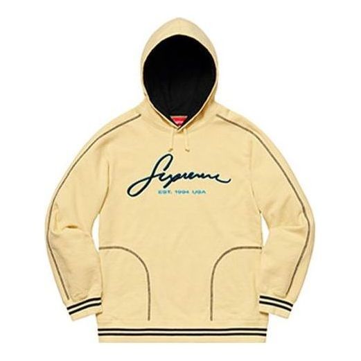 Supreme Contrast Embroidered Hooded Sweatshirt 'Yellow Navy' SUP-SS19-929 sold by KicksCrew
