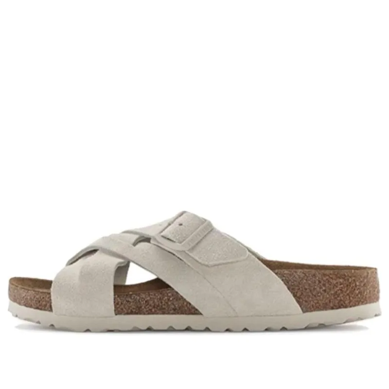 Birkenstock Lugano Soft Footbed Suede Leather Narrow Fit Sandals 'Antique White' 1024560 sold by KicksCrew