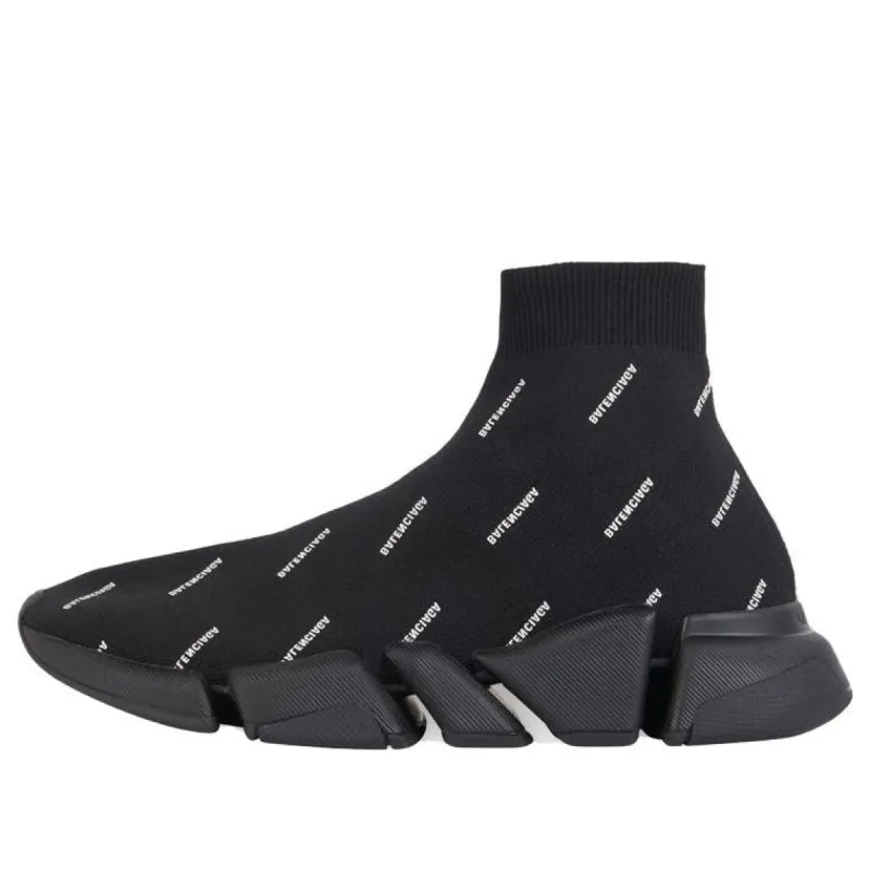 Balenciaga Speed 2.0 Sneakers 'Black Knit with White Allover Logo' 617239W2DBO1090 sold by KicksCrew
