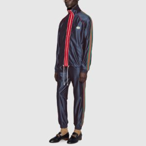 GUCCI Shiny Jersey Jacket With Web 'Blue' 655341-XJDF1-4330 sold by KicksCrew