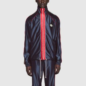 GUCCI Shiny Jersey Jacket With Web 'Blue' 655341-XJDF1-4330 sold by KicksCrew