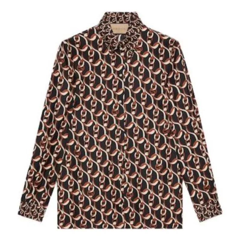 (WMNS) Gucci Interlocking G Chain Print Silk Shirt 'Black Brown' 772027-ZAPCO-1190 sold by KicksCrew