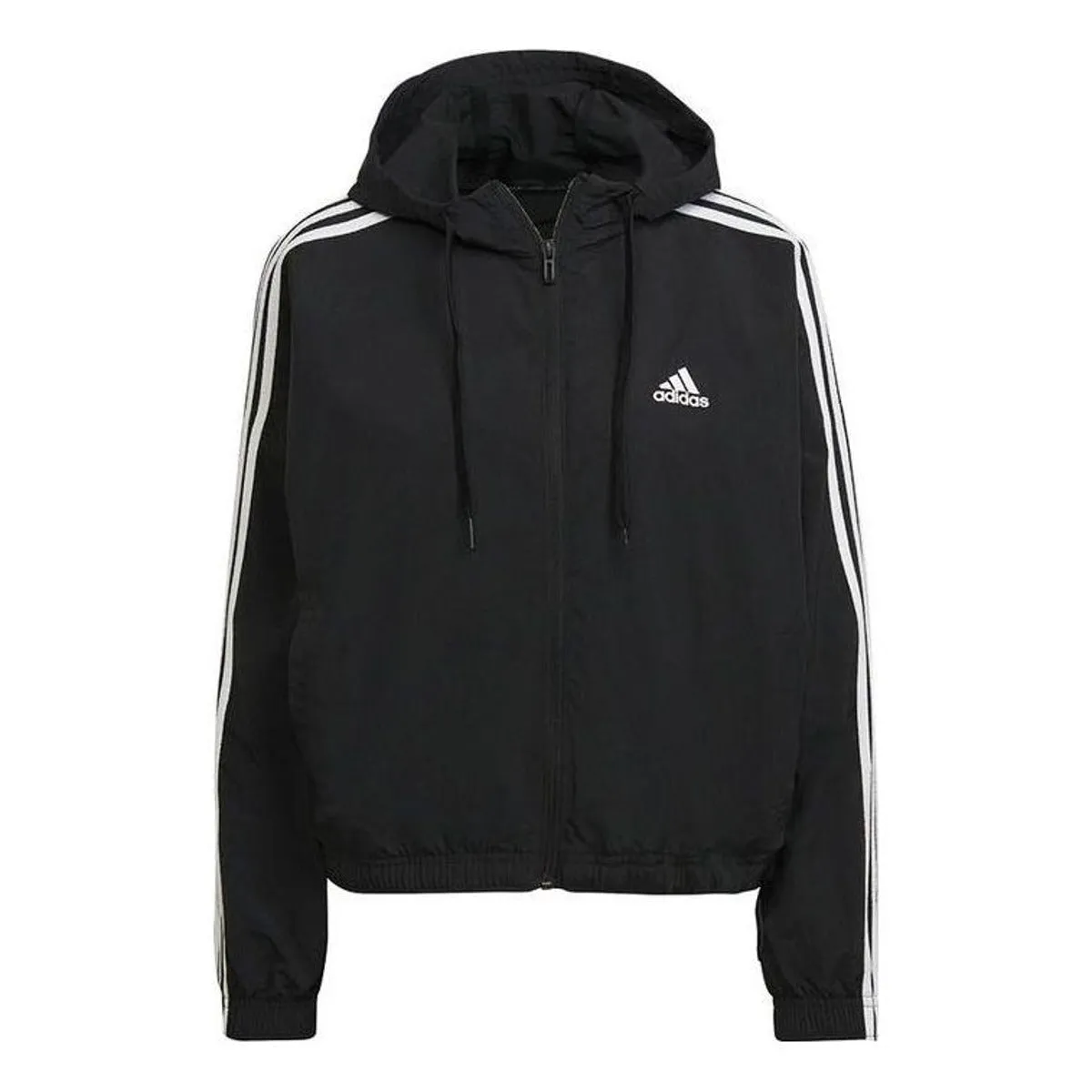 (WMNS) adidas Essentials Repeat Logo Loose-Fit Windbreaker 'Black White' HC9160 sold by KicksCrew