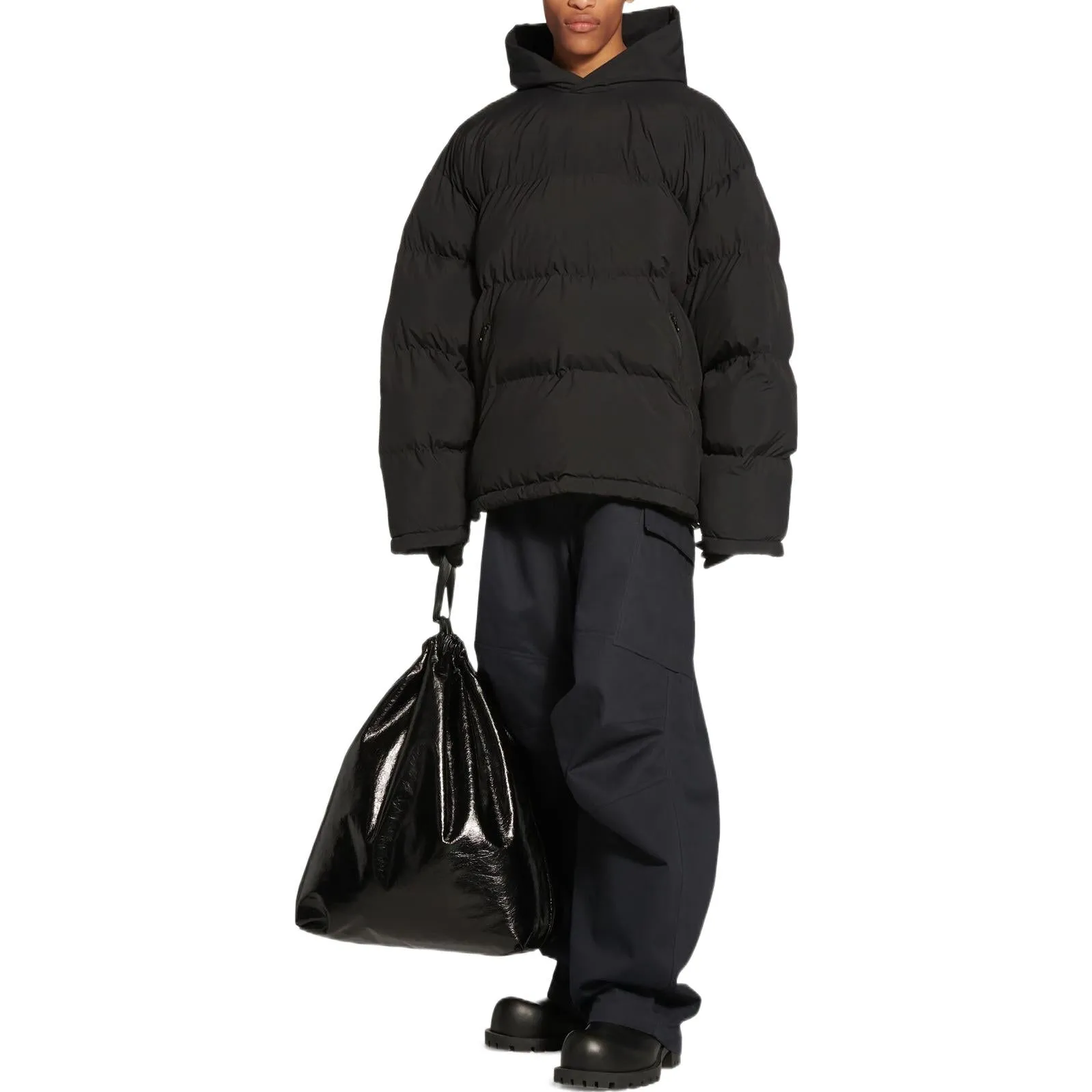 Balenciaga Sporty B Pull-Over Hooded Puffer Jacket 'Black' 720156-TNO45-1000 sold by KicksCrew product image thumbnail 2