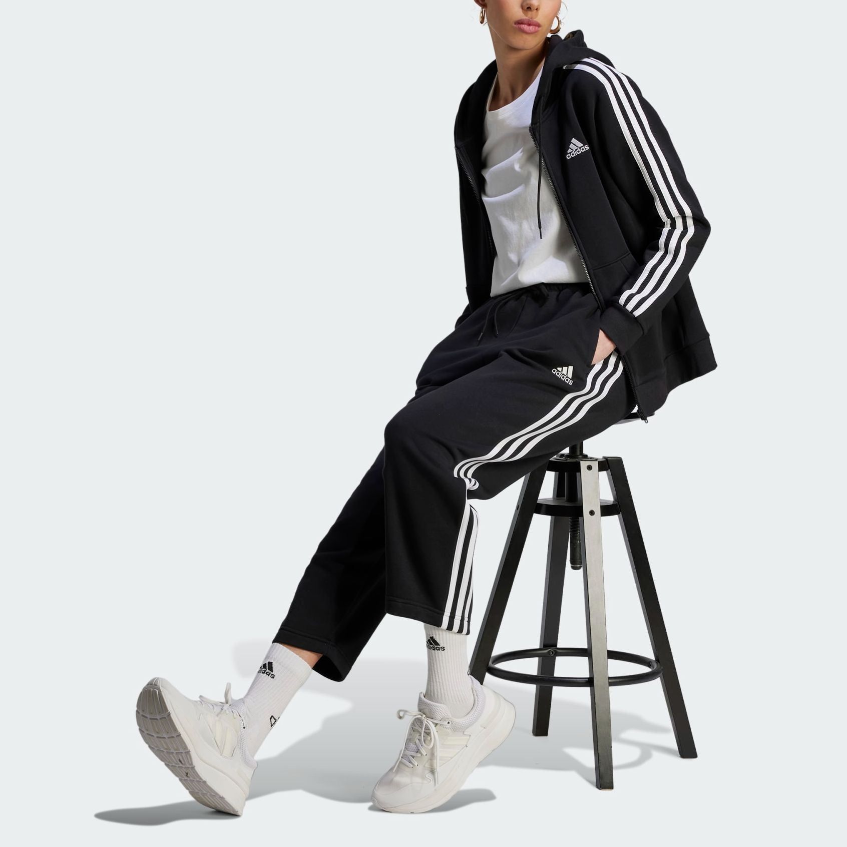 Adidas Essentials 3-Stripes Open Hem Fleece Pants 'Black' HZ5748 sold by KicksCrew product image thumbnail 4