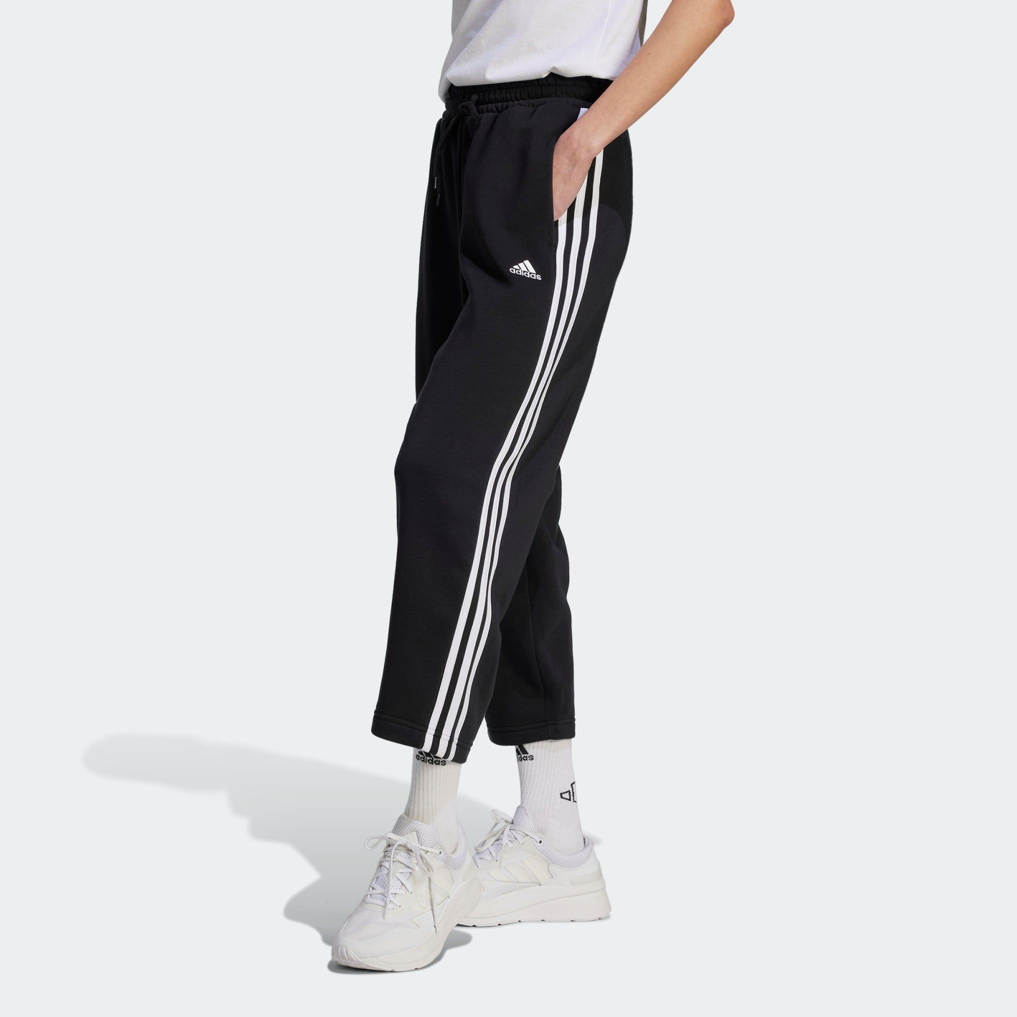 Adidas Essentials 3-Stripes Open Hem Fleece Pants 'Black' HZ5748 sold by KicksCrew product image thumbnail 2