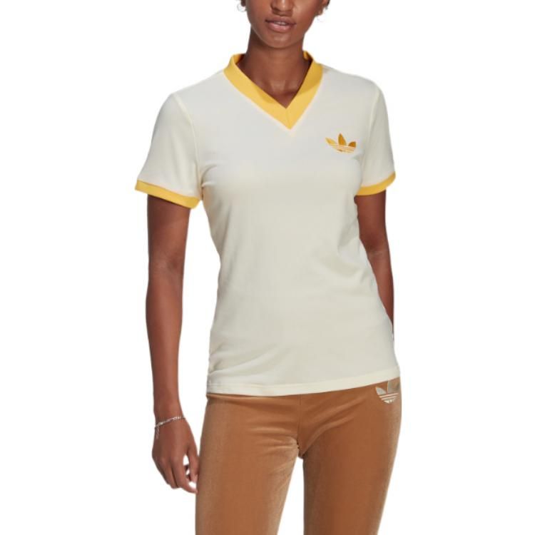 (WMNS) adidas Adicolor 70s V-Neck Tee 'Beige Yellow' IB2042 sold by KicksCrew product image thumbnail 4
