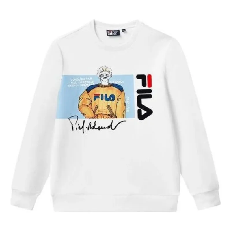 FILA Logo Graphic Sweater 'White Black' F11M118204F-WT sold by KicksCrew