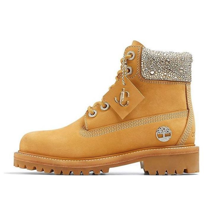 (WMNS) Timberland x Jimmy Choo 6 Inch Crystal Boots 'Wheat Nubuck with Crystals' A4274 sold by KicksCrew