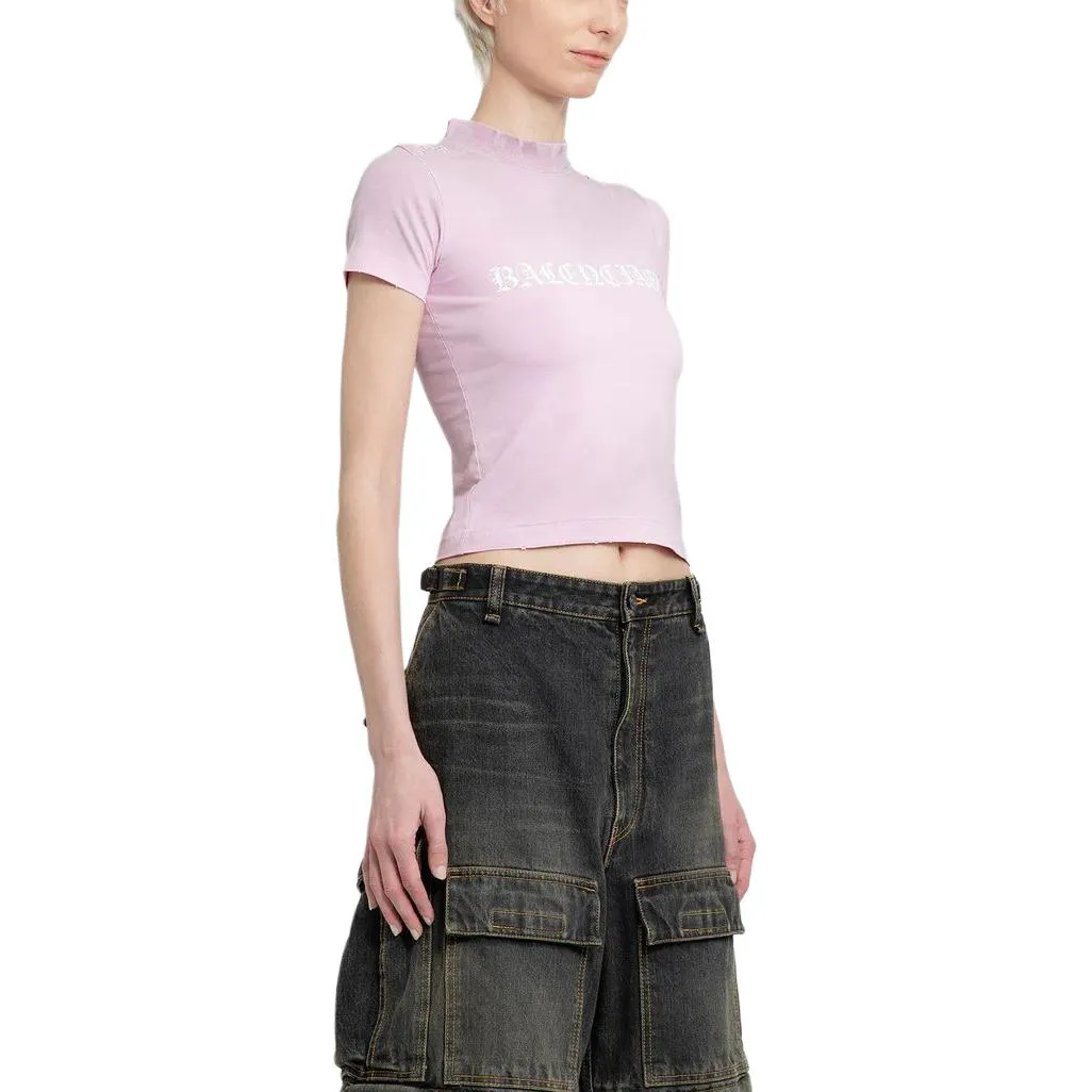 (WMNS) Balenciaga Gothic Type Shrunk T-Shirt 'Light Pink' 788246TQVJ55708 sold by KicksCrew product image thumbnail 5