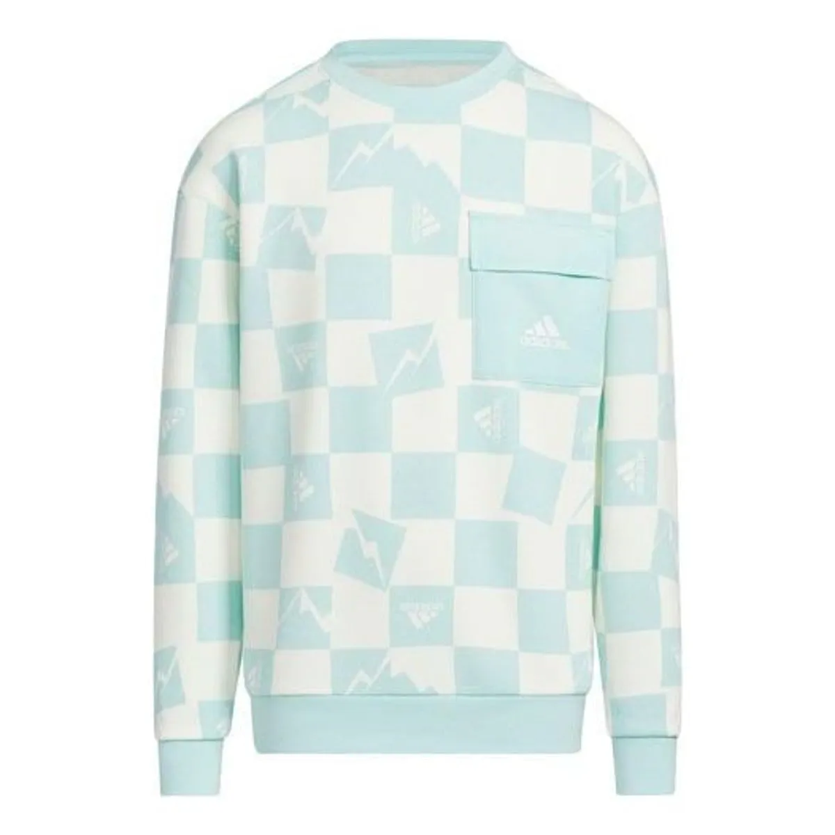 (GS) adidas Knit Warm Crew Sweatshirt 'White Teal' IN5204 sold by KicksCrew