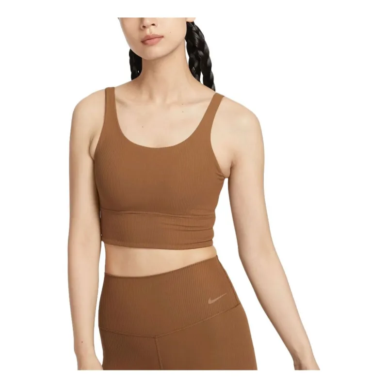 (WMNS) Nike Zenvy Rib Light-Support Padded Longline Sports Bra Asia Sizing 'Light British Tan' HF1543-281 sold by KicksCrew