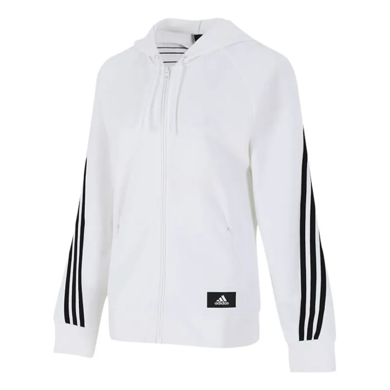 (WMNS) adidas FIeece 3-Stripe REG Knit Jacket 'White Black' H57293 sold by KicksCrew