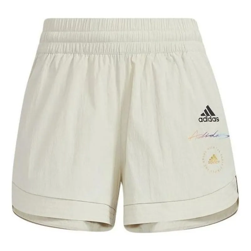 (WMNS) adidas Logo Elastic Waist Athletic Shorts 'White' HE9954 sold by KicksCrew