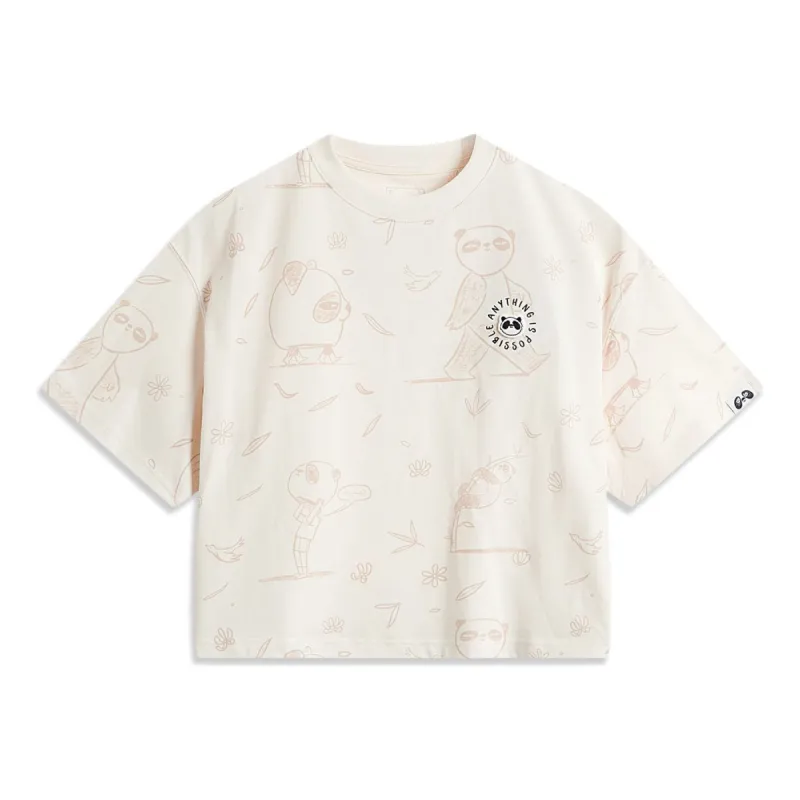 (WMNS) Li-Ning Panda Graphic Oversized T-shirt 'Beige' AHSUC06-1 sold by KicksCrew