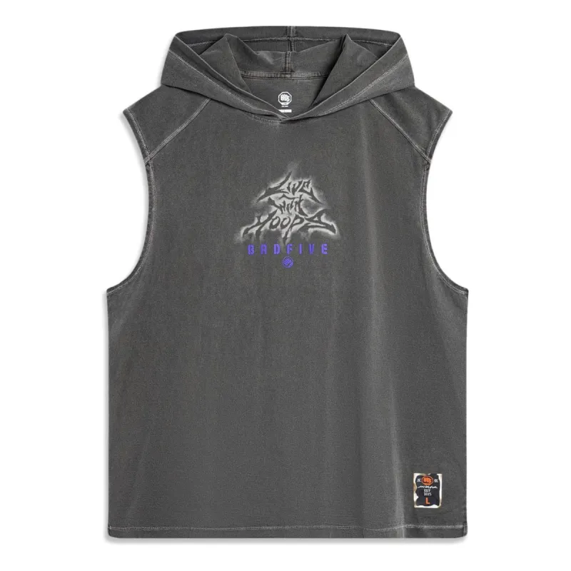 Li-Ning BadFive Graphic Sleeveless Hoodie 'Washed Grey' AVSU459-3 sold by KicksCrew