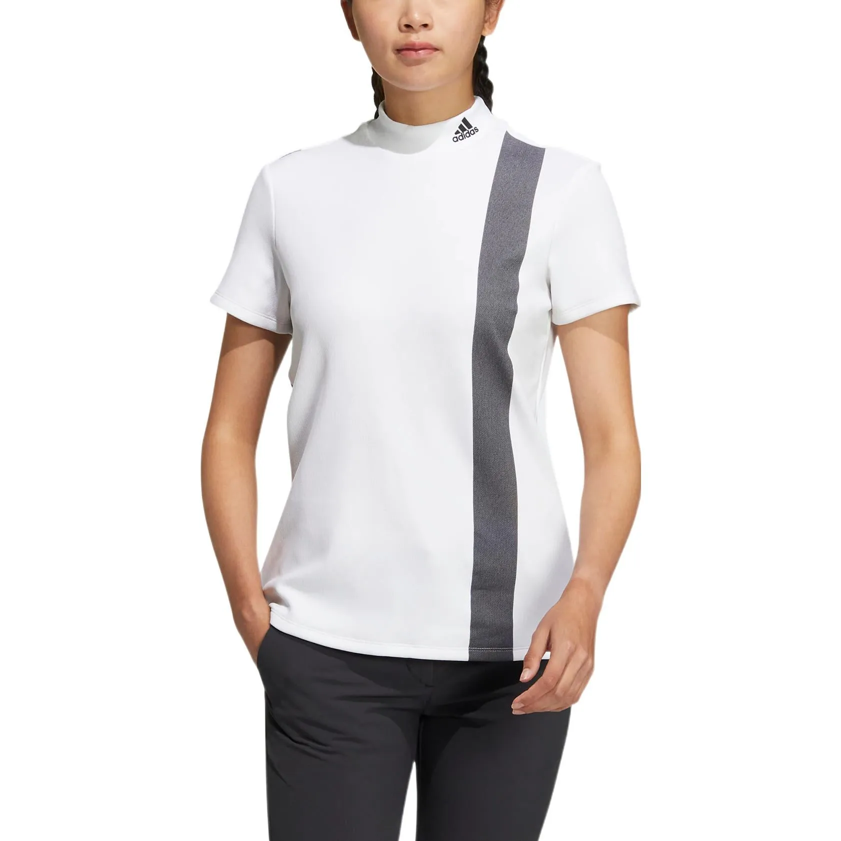 (WMNS) adidas AEROREADY 3-Bar Mock Neck Shirt 'White Black' HG8253 sold by KicksCrew product image thumbnail 2