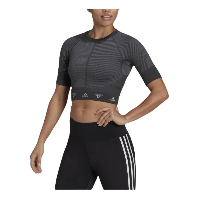 (WMNS) adidas AEROKNIT Training T-Shirt 'Grey' HD9566 sold by KicksCrew product image thumbnail 2