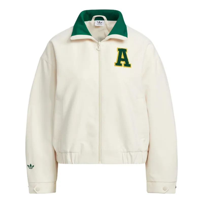 (WMNS) adidas Alphabet Print Stand Collar Zip-Up Sports Jacket 'White' IL6501 sold by KicksCrew
