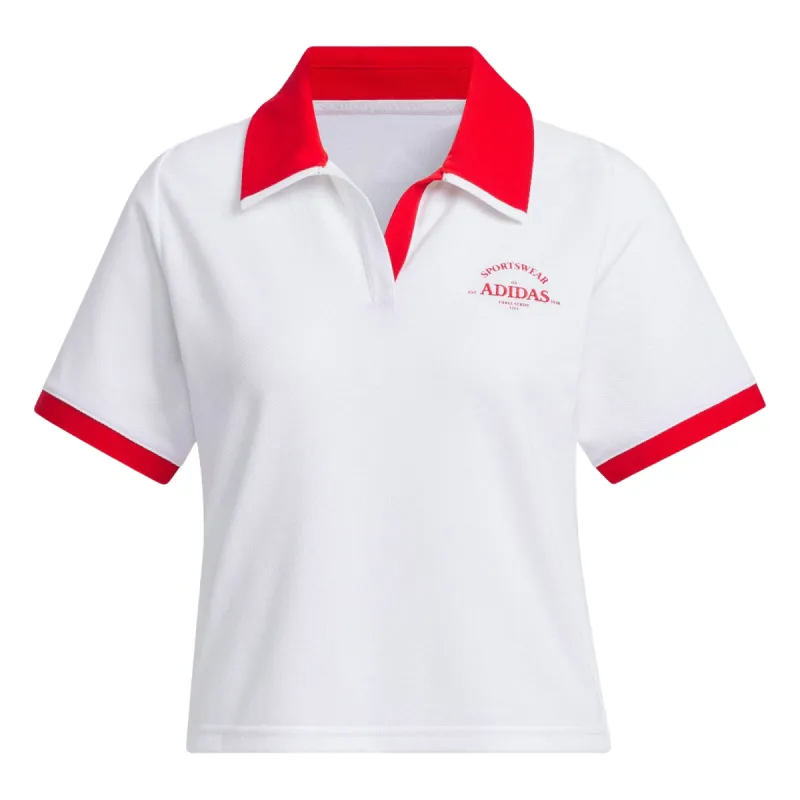 (WMNS) adidas VERBIAGE Polo T-Shirt 'White Red' JC8685 sold by KicksCrew