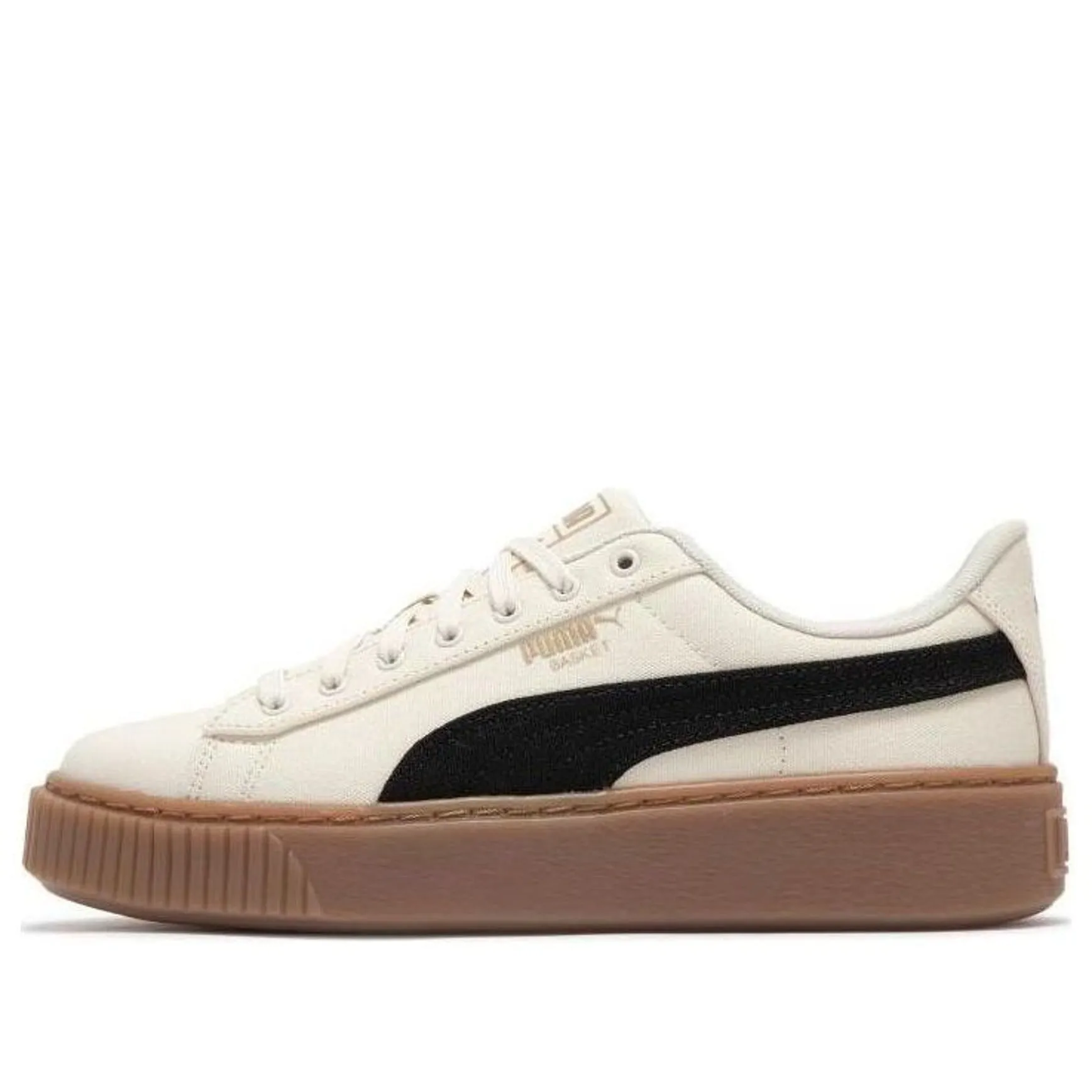 (WMNS) PUMA Basket Platform Canvas 'Beige Black' 399251-01 sold by KicksCrew