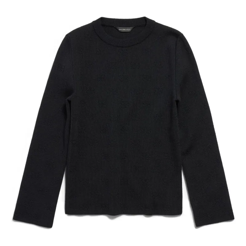 (WMNS) Balenciaga BB Allover Cropped Sweater 'Black' 793613T52151000 sold by KicksCrew