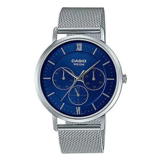 Casio Dress Classic Minimalistic Analog Steel Strap Watch 'Silver Blue' MTP-B300M-2AV sold by KicksCrew