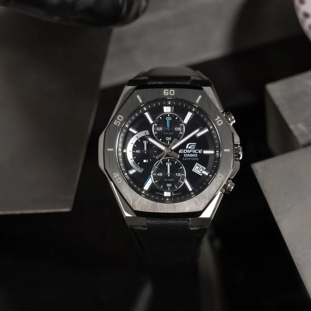 Men's CASIO Edifice Fashion Business Classic Three Eyes Octagonal Dial Black Watch Mens Analog EFB-680BL-1AVUPR sold by KicksCrew product image thumbnail 3