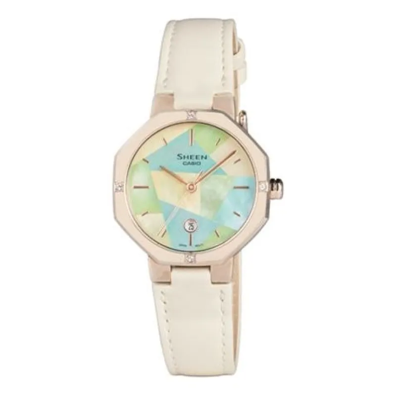 CASIO SHEEN Series Minimalistic Fashion Octagonal Dial Strap Student Casual Watch Beige Analog SHE-4543CGL-3AUPR sold by KicksCrew