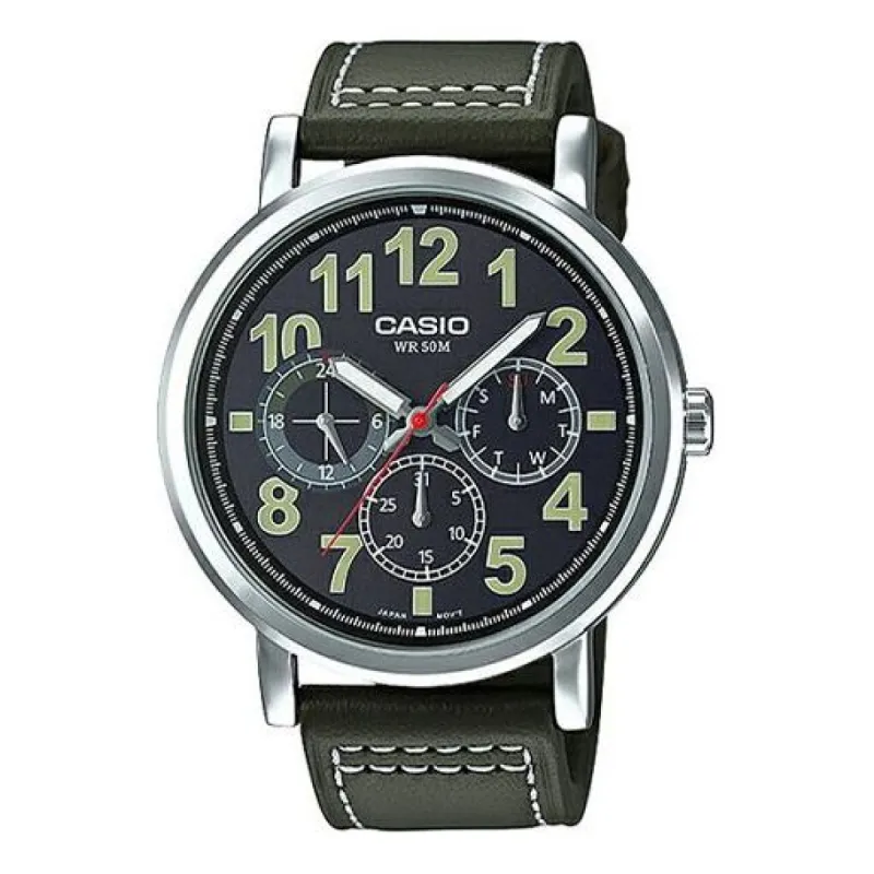 Men's CASIO Black Waterproof Casual Business Minimalistic Quartz 45mm Leather Strap Three Eyes Watch Mens Analog MTP-E309L-3A sold by KicksCrew