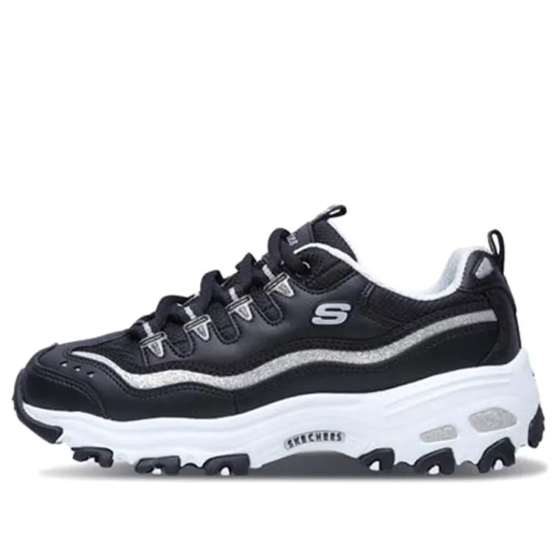 (WMNS) Skechers D lites-Now & Then Running Shoes Black/White/Silver 11923-BKSL sold by KicksCrew