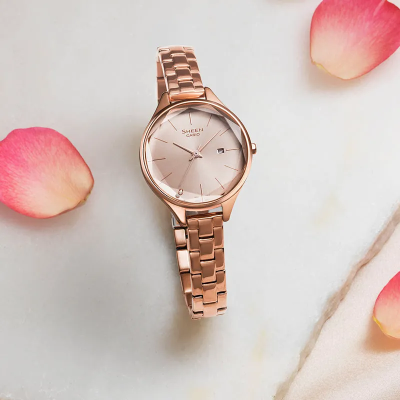 CASIO SHEEN Series Minimalistic 3D Rhombus 3D Watch Business Rose Pink Analog SHE-4062PG-4AUPR sold by KicksCrew product image thumbnail 3