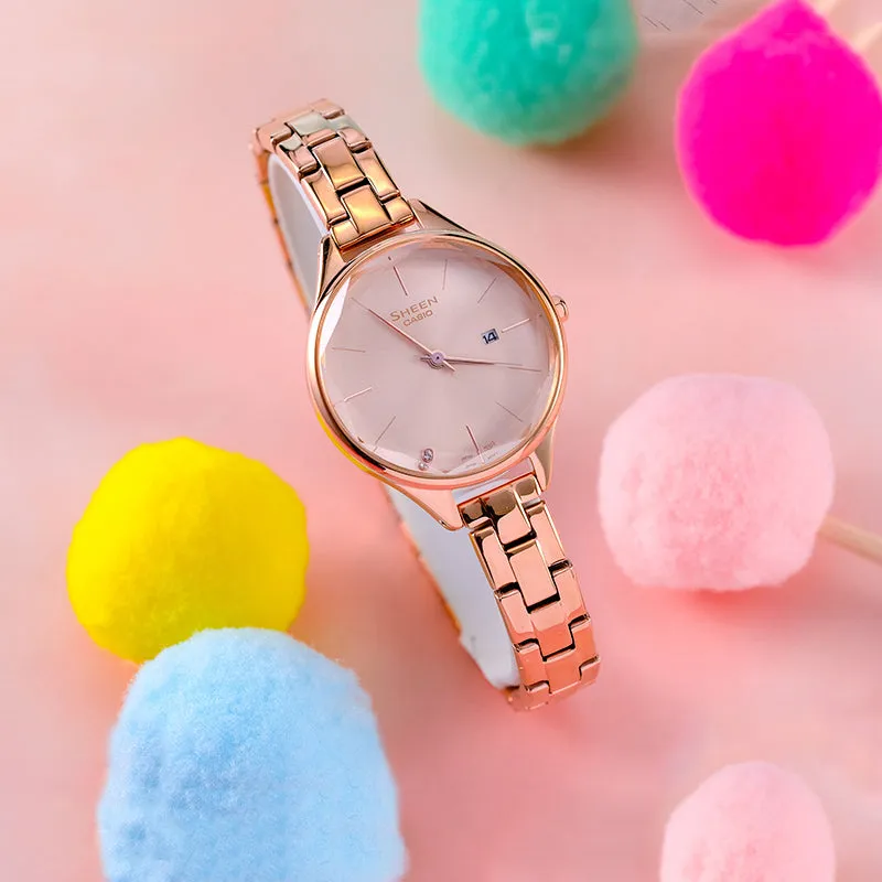 CASIO SHEEN Series Minimalistic 3D Rhombus 3D Watch Business Rose Pink Analog SHE-4062PG-4AUPR sold by KicksCrew product image thumbnail 5