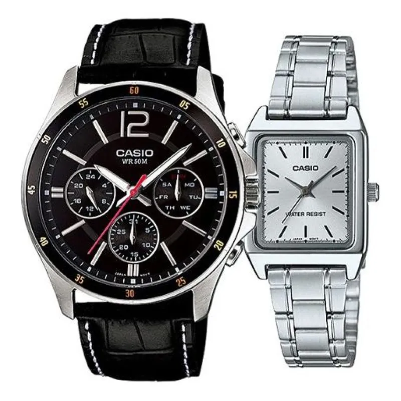 CASIO General DRESS Japan / South Korea Fashion Couple Black/Silver Analog MTP-1374L-1A&LTP-V007D-7EUDF sold by KicksCrew