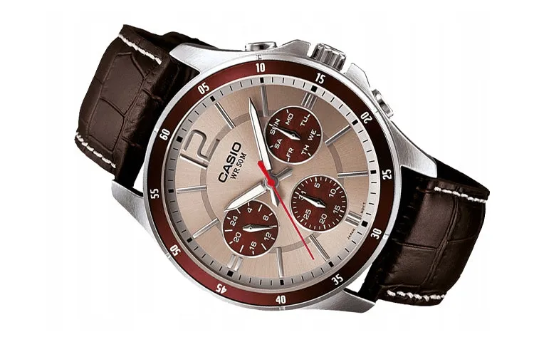 CASIO Genuine Leather Band Waterproof Quartz Brown/Silver Mens Analog MTP-1374L-7A1 sold by KicksCrew product image thumbnail 3