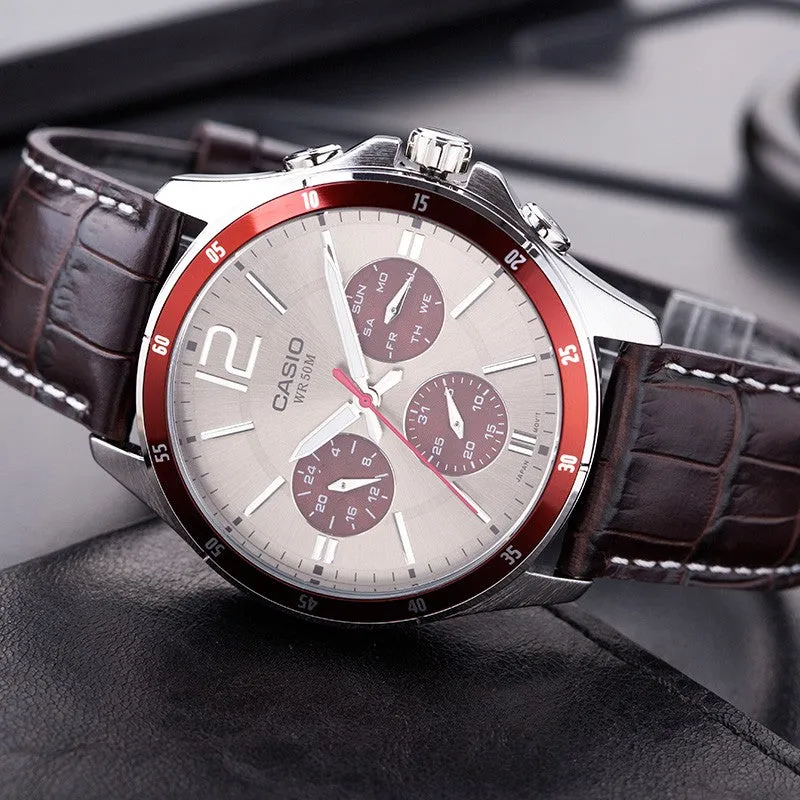 CASIO Genuine Leather Band Waterproof Quartz Brown/Silver Mens Analog MTP-1374L-7A1 sold by KicksCrew product image thumbnail 4