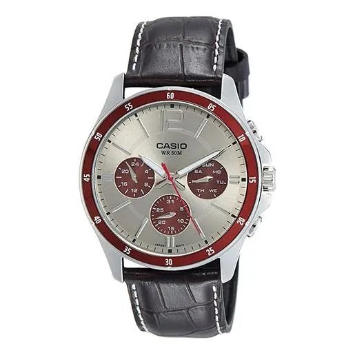 CASIO Genuine Leather Band Waterproof Quartz Brown/Silver Mens Analog MTP-1374L-7A1 sold by KicksCrew