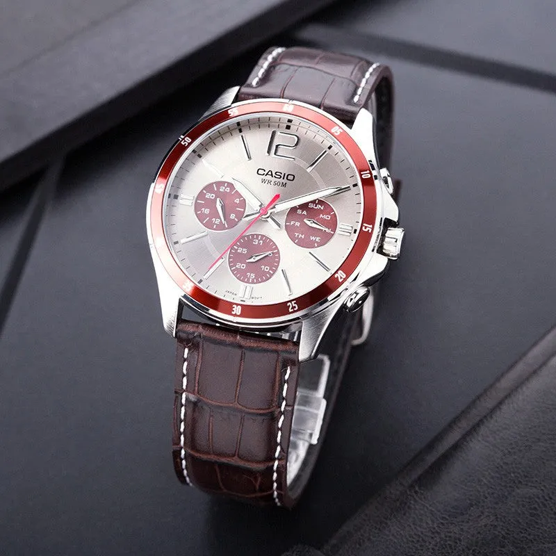 CASIO Genuine Leather Band Waterproof Quartz Brown/Silver Mens Analog MTP-1374L-7A1 sold by KicksCrew product image thumbnail 5