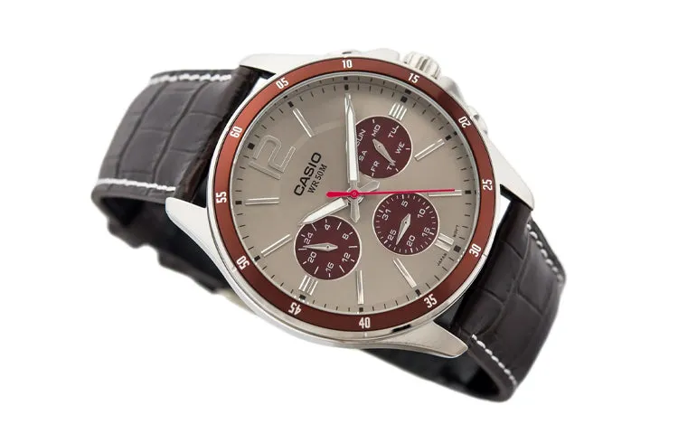 CASIO Genuine Leather Band Waterproof Quartz Brown/Silver Mens Analog MTP-1374L-7A1 sold by KicksCrew product image thumbnail 2