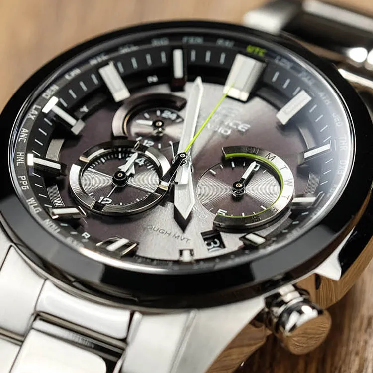 CASIO EDIFICE Solar Powered Waterproof Sports Sapphire Crystal Stainless Steel Strap Mens Silver/Green Analog EQW-T640YDB-1APR sold by KicksCrew product image thumbnail 4