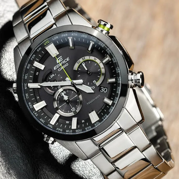 CASIO EDIFICE Solar Powered Waterproof Sports Sapphire Crystal Stainless Steel Strap Mens Silver/Green Analog EQW-T640YDB-1APR sold by KicksCrew product image thumbnail 2