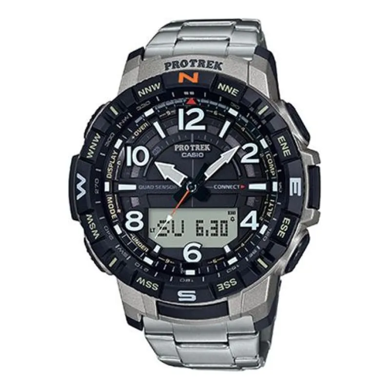 CASIO PRO TREK Bluetooth Waterproof Silver/Black Mens Analog/Digital Combo PRT-B50T-7 sold by KicksCrew
