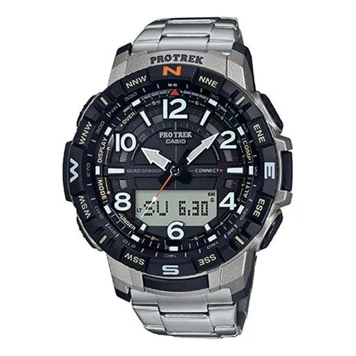 CASIO PRO TREK Bluetooth Waterproof Silver/Black Mens Analog/Digital Combo PRT-B50T-7 sold by KicksCrew