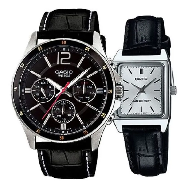 CASIO ENTICER SERIES&VINTAGE Series Vintage Couple Black/Silver Analog MTP-1374L-1A&LTP-V007L-7E1 sold by KicksCrew